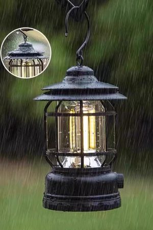 Naturesun-Lamps for tents,Camping Lantern Rechargeable USB Powered, Stepless Dimmer, Metal Retro Camping Light Waterproof Hanging LED Vintage Tent Lamp for Outdoor Hiking Fishing Emergency (Black)